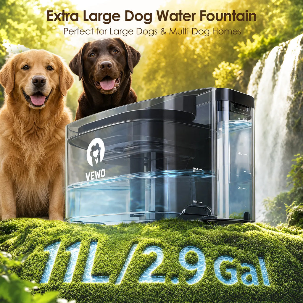 VEWO 11L Large Dog Water Fountain for Big Breeds, No Spill Dog Water Bowl Dispenser with Deep Basin, BPA Free, Ultra Quiet, 7 Days No Refill for Large Dogs/Multi-Pet Homes