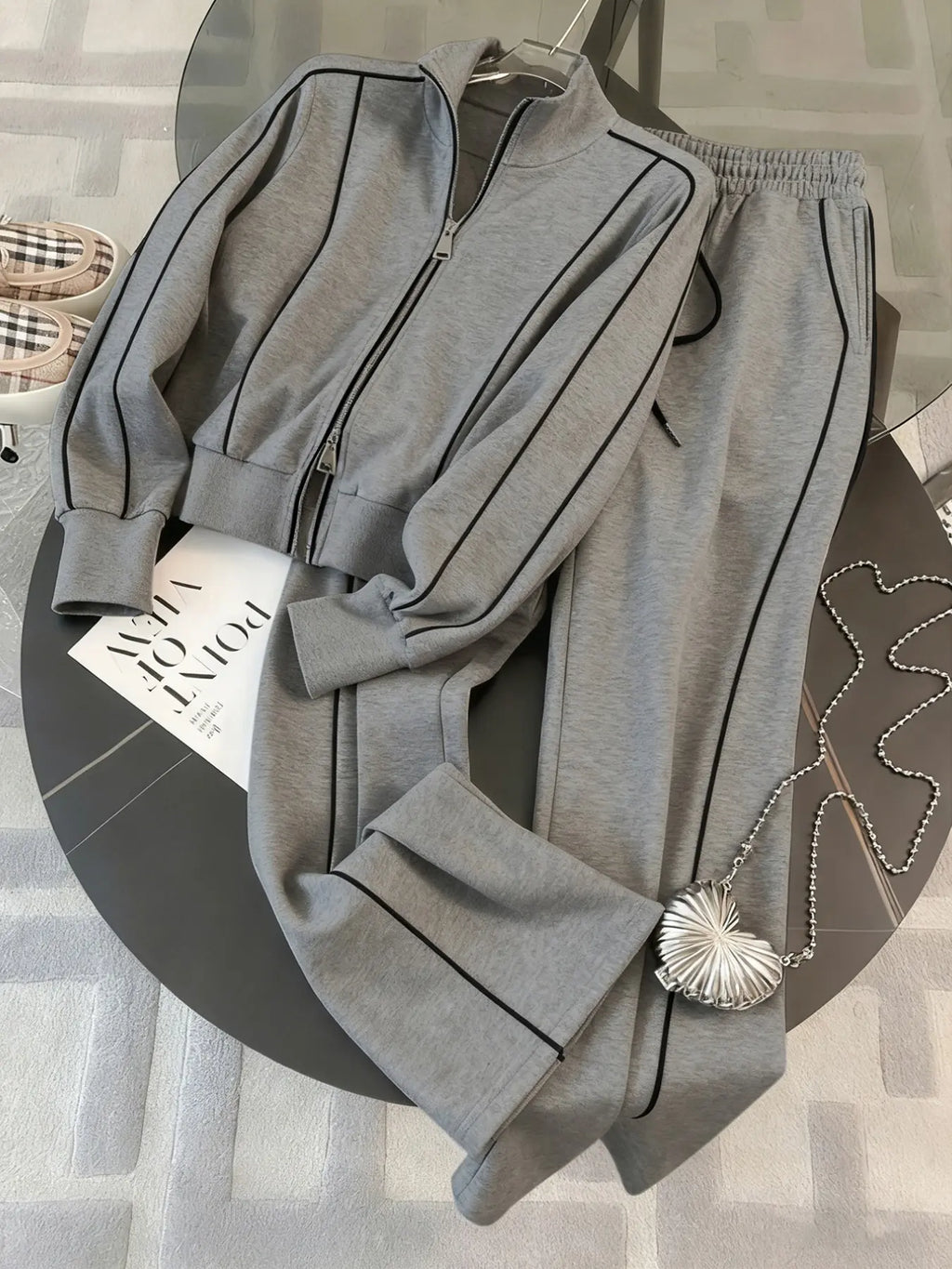Women'S Sportswear Set, Casual Athletic Sportswear, Long Sleeve Zipper Stand Collar High Neck Sweatshirt, Casual Sports Pants, Fall Winter Commuter Leisure Sweatsuit Outfits, Athleisure Wear Set, Sporty Chic Outfit, Athleisure Activewear Set