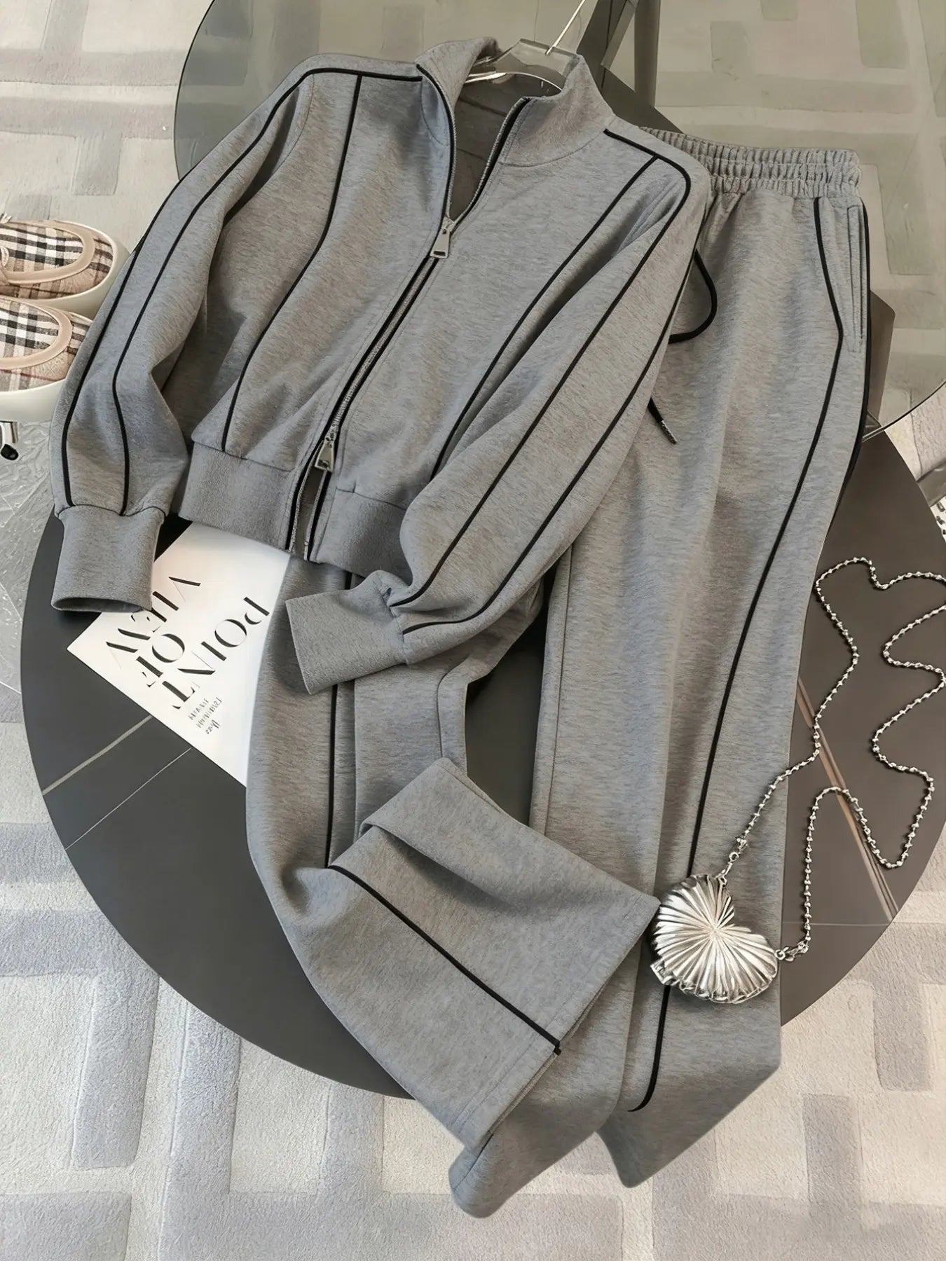 Women'S Sportswear Set, Casual Athletic Sportswear, Long Sleeve Zipper Stand Collar High Neck Sweatshirt, Casual Sports Pants, Fall Winter Commuter Leisure Sweatsuit Outfits, Athleisure Wear Set, Sporty Chic Outfit, Athleisure Activewear Set