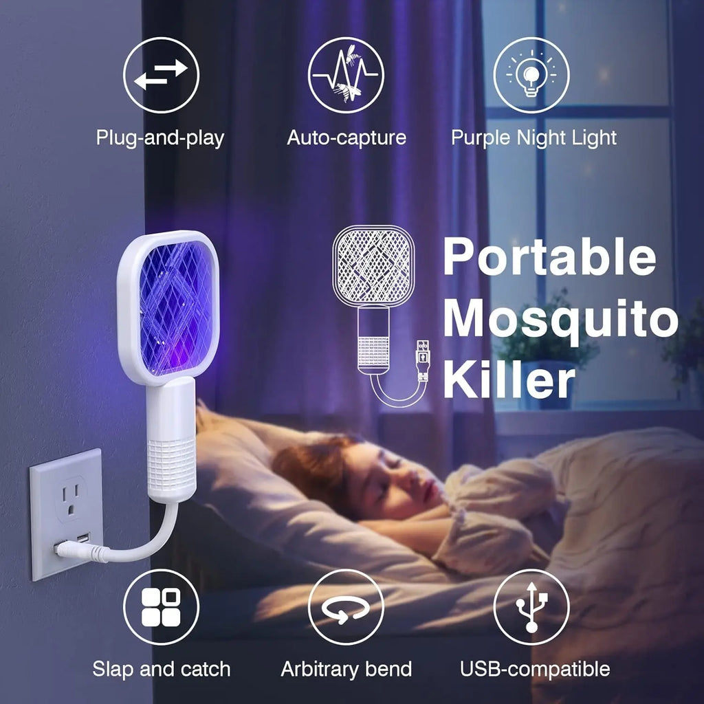 1/2PCS USB Mini Portable Mosquito Zapper – 2-In-1 Bug Killer Bat with UV-A Light Protector, Usb-Powered LED Lamp Indoor Mosquito Trap, Compact Travel-Friendly Design, Quiet Effective Operation, Ideal for Bedroom, Camping & Office Use