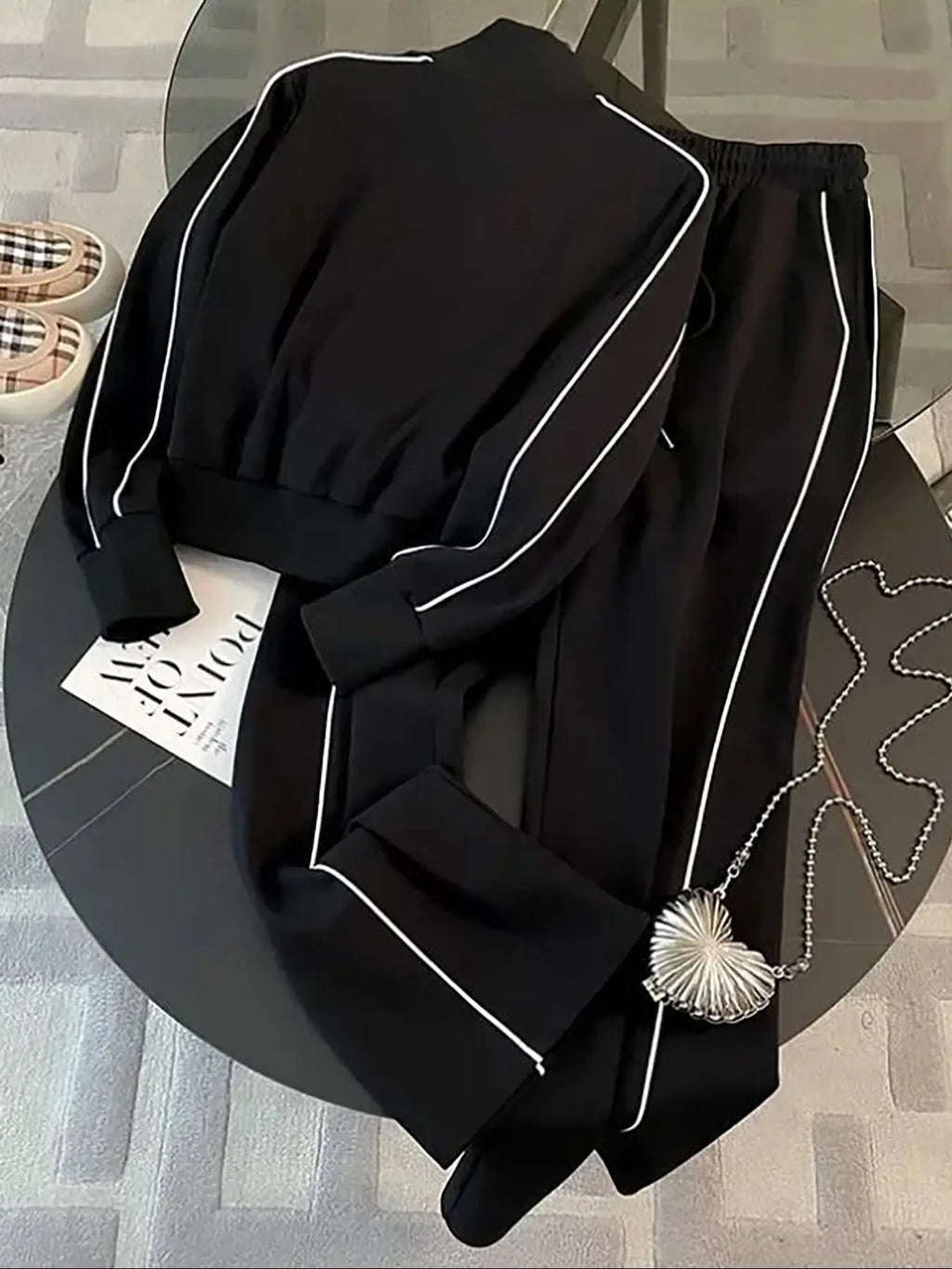 Women'S Sportswear Set, Casual Athletic Sportswear, Long Sleeve Zipper Stand Collar High Neck Sweatshirt, Casual Sports Pants, Fall Winter Commuter Leisure Sweatsuit Outfits, Athleisure Wear Set, Sporty Chic Outfit, Athleisure Activewear Set