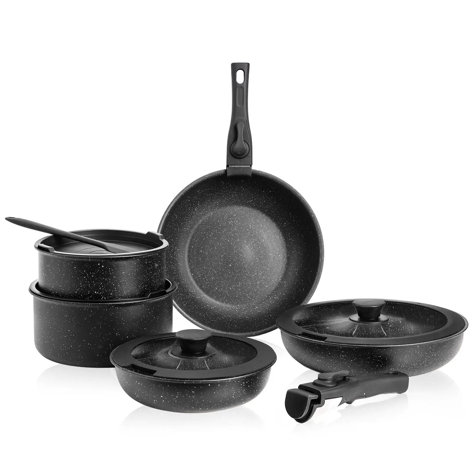 12 Pcs Pots and Pans Set, Granite Nonstick Cookware Sets Detachable Handle, Stackable Induction Kitchen Cooking Set, Stain & Scratch-Resistant