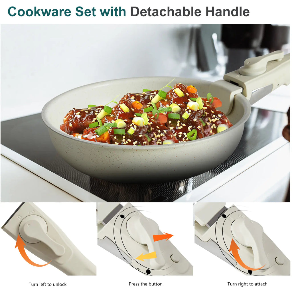 12 Pcs Pots and Pans Set, Granite Nonstick Cookware Sets Detachable Handle, Stackable Induction Kitchen Cooking Set, Stain & Scratch-Resistant
