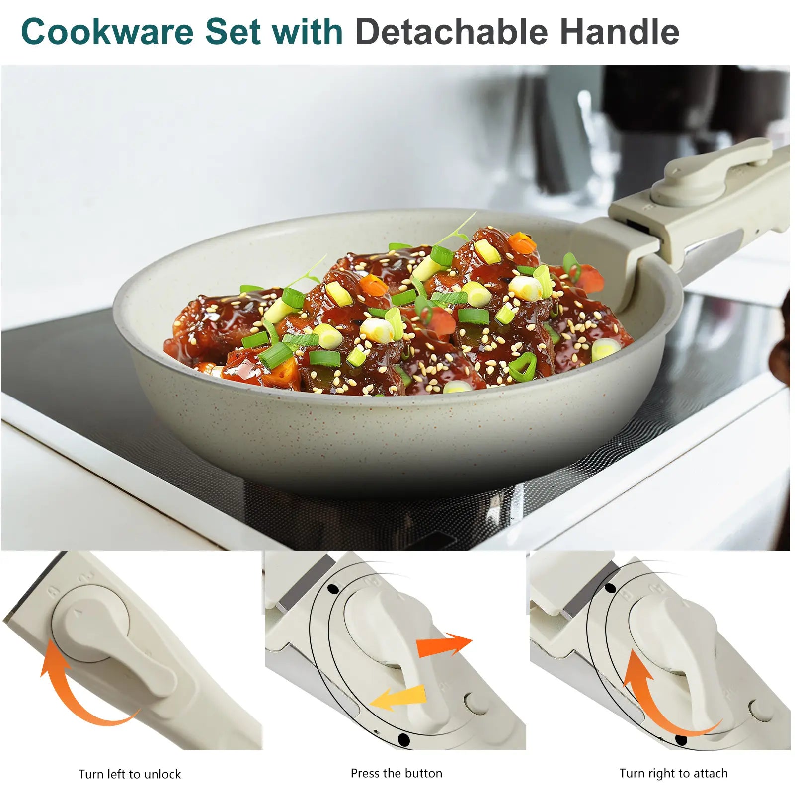 12 Pcs Pots and Pans Set, Granite Nonstick Cookware Sets Detachable Handle, Stackable Induction Kitchen Cooking Set, Stain & Scratch-Resistant