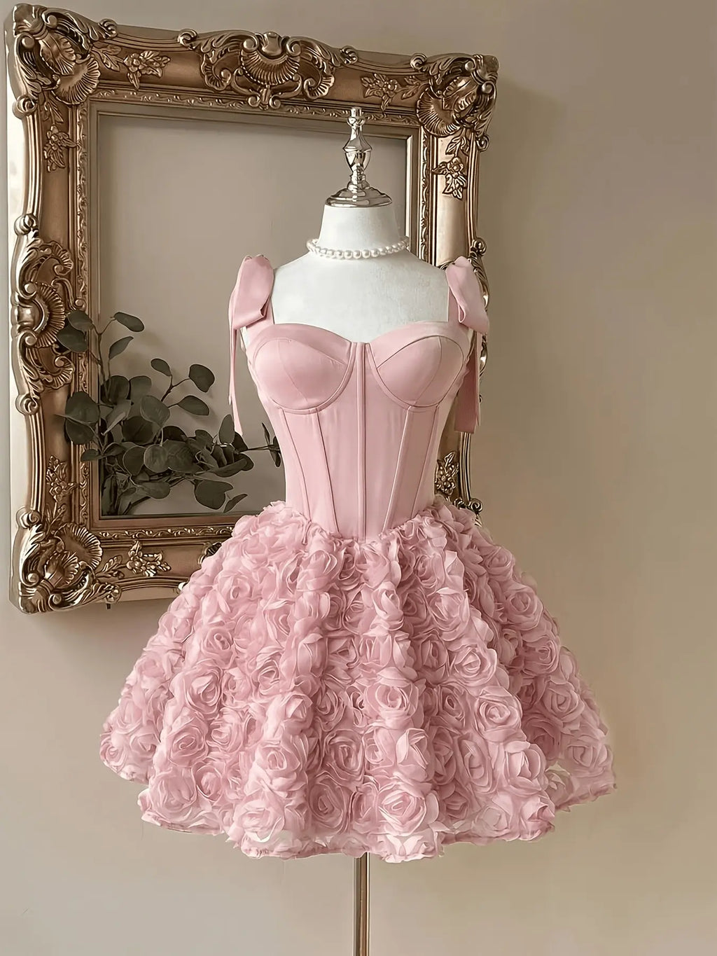 Elegant Satin Backless Dress, 3D Floral Design & Ruffle Skirt Hem, Perfect for Weddings, Graduations, Formal Events, Party Wear