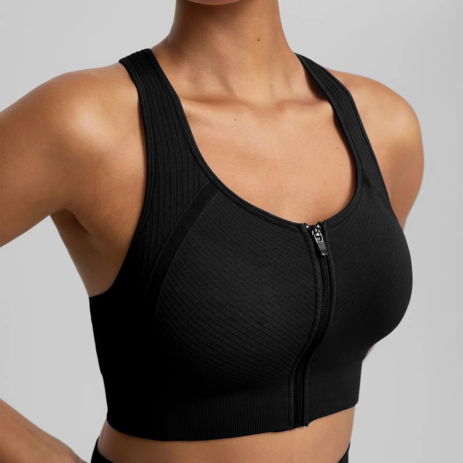 Brxl【Discount for Live】 Front Zip Sprorts Bra Seamless Sewn in Pads Racerback Wide Straps Medium Impact for Running Yoga up Tp 44G Gym-Brxl-2,Summerwins