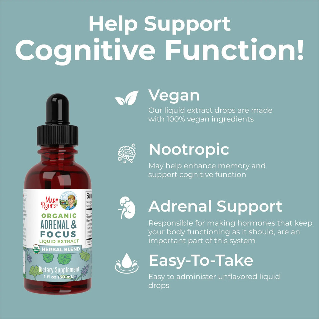 Maryruth'S Adrenal & Focus Herbal Blend for Adults - Adaptogenic - with Ginkgo Biloba & Astragalus - USDA Organic - Vegan - Non-Gmo - 30 Servings