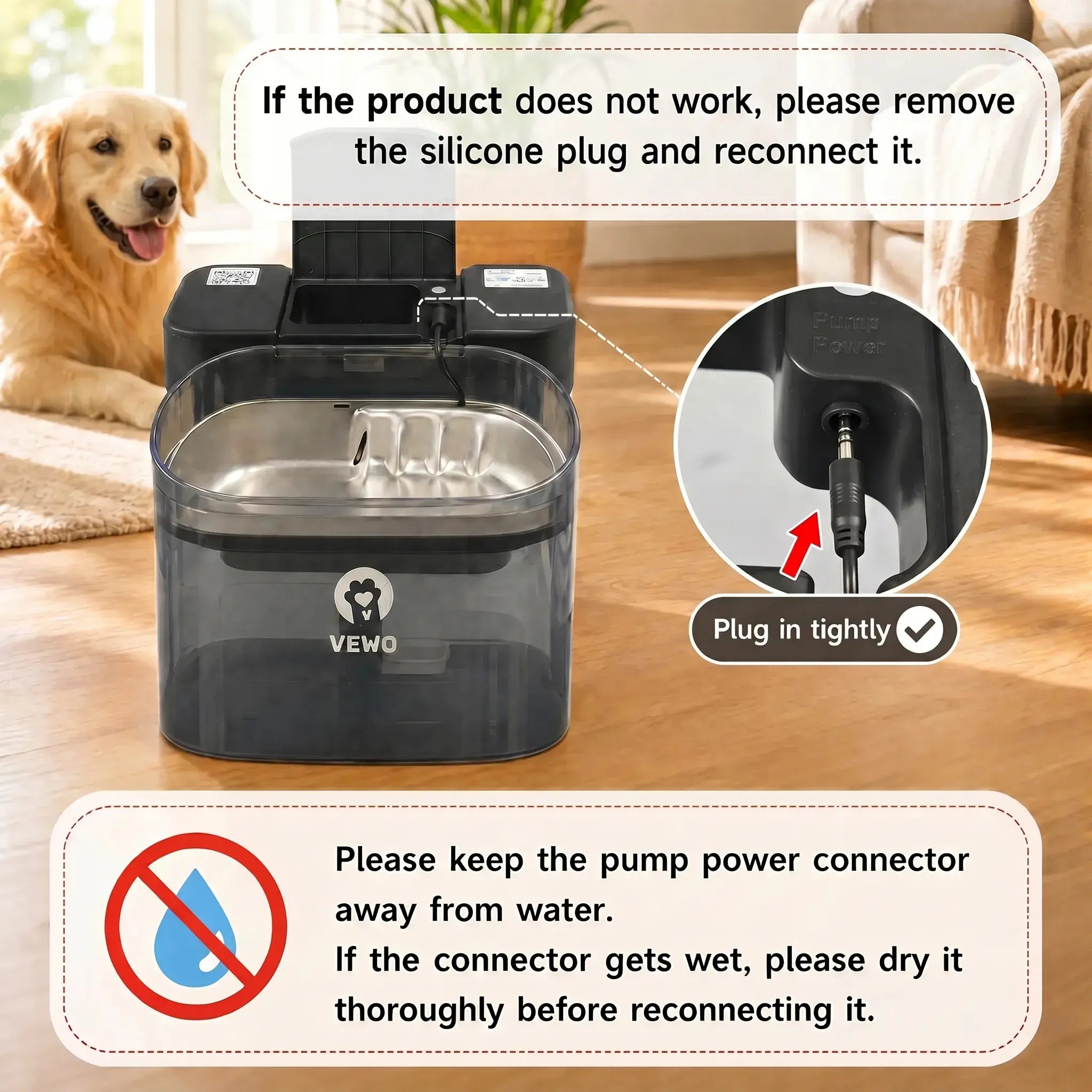 VEWO 11L Large Dog Water Fountain for Big Breeds, No Spill Dog Water Bowl Dispenser with Deep Basin, BPA Free, Ultra Quiet, 7 Days No Refill for Large Dogs/Multi-Pet Homes