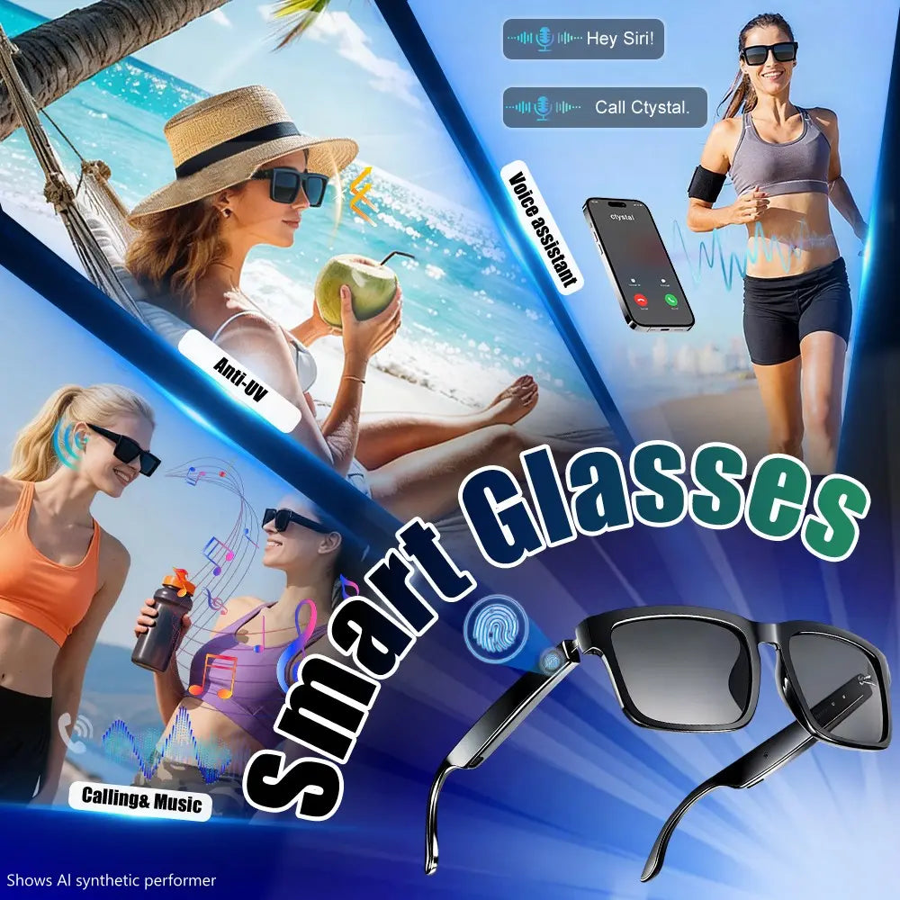 Bluetooth Audio Smart Sunglasses, Wireless Open Ear Glasses with Mic for Hands-Free Calls, Touch Control & Voice Assistant, UV Protection Sunglasses for Hiking Travel Business Calls, Ideal Gift for Women & Men