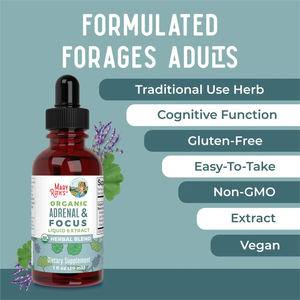 Maryruth'S Adrenal & Focus Herbal Blend for Adults - Adaptogenic - with Ginkgo Biloba & Astragalus - USDA Organic - Vegan - Non-Gmo - 30 Servings