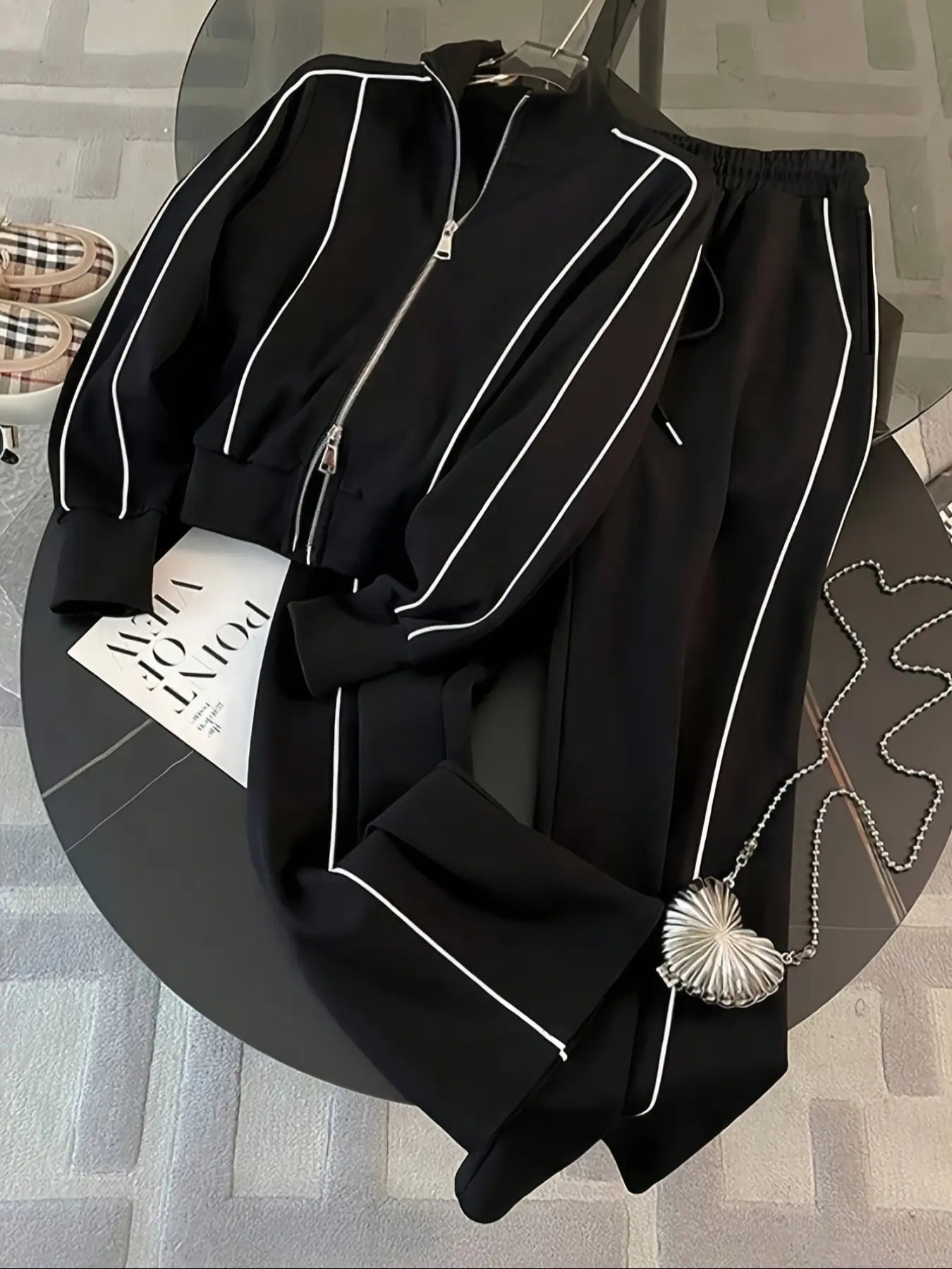 Women'S Sportswear Set, Casual Athletic Sportswear, Long Sleeve Zipper Stand Collar High Neck Sweatshirt, Casual Sports Pants, Fall Winter Commuter Leisure Sweatsuit Outfits, Athleisure Wear Set, Sporty Chic Outfit, Athleisure Activewear Set
