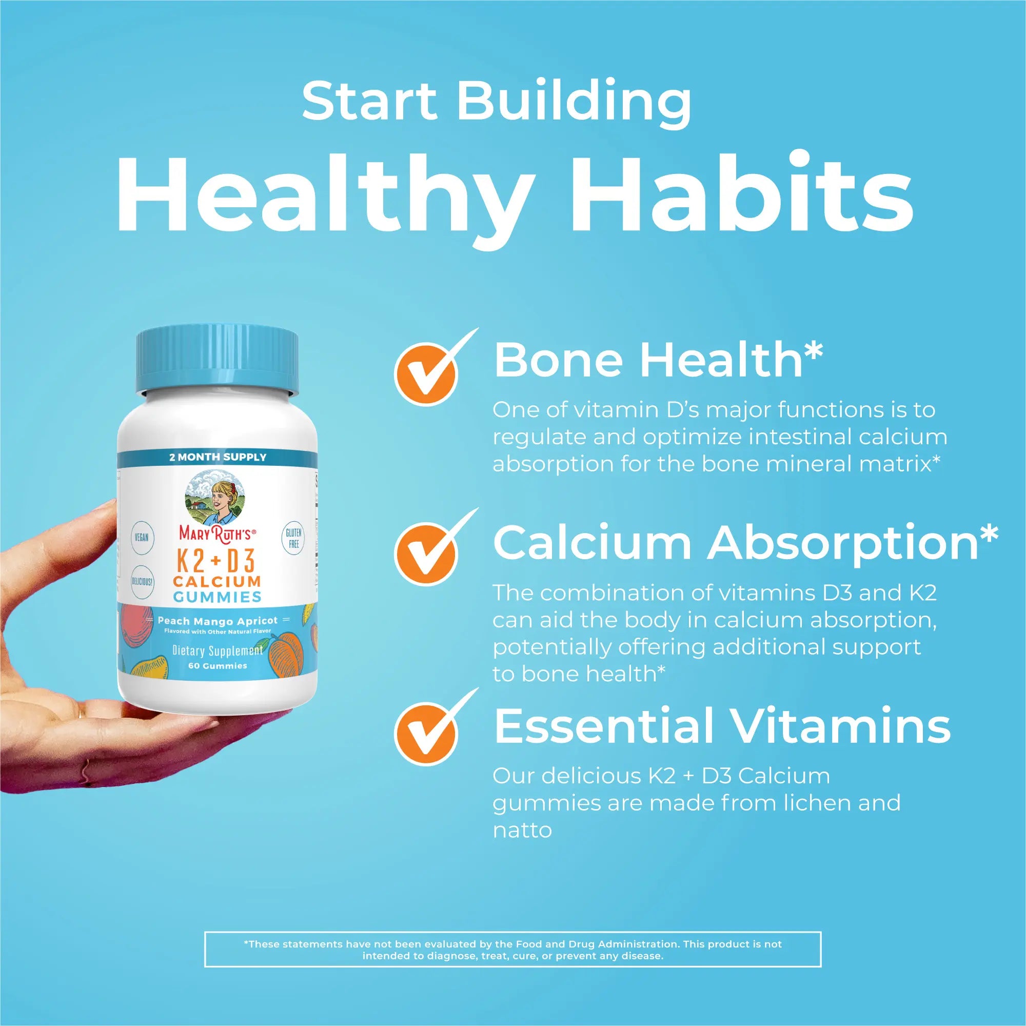 Maryruth'S K2+D3 Calcium Gummies - 2 Month Supply - Bone Health & Joint Support - Heart Health - Vegan - Non-Gmo - Gluten Free - 60 Count