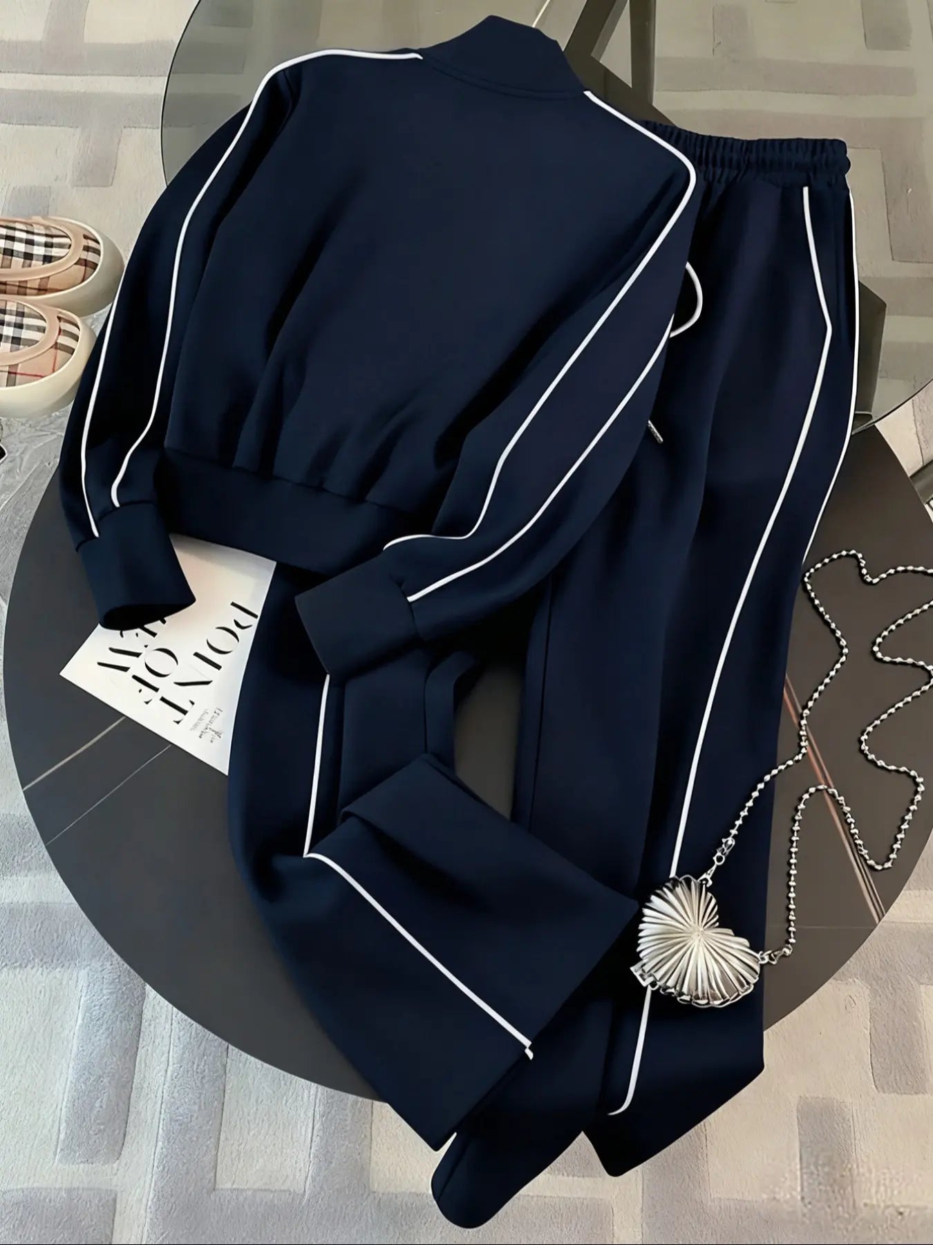Women'S Sportswear Set, Casual Athletic Sportswear, Long Sleeve Zipper Stand Collar High Neck Sweatshirt, Casual Sports Pants, Fall Winter Commuter Leisure Sweatsuit Outfits, Athleisure Wear Set, Sporty Chic Outfit, Athleisure Activewear Set