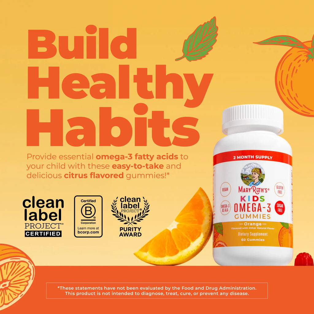Maryruth'S Kids Vegan Omega 3 Gummies - No Fish Taste - 2 Month Supply - Omega 3 with Vitamin C - Flaxseed Oil - Immune Support - Sugar Free