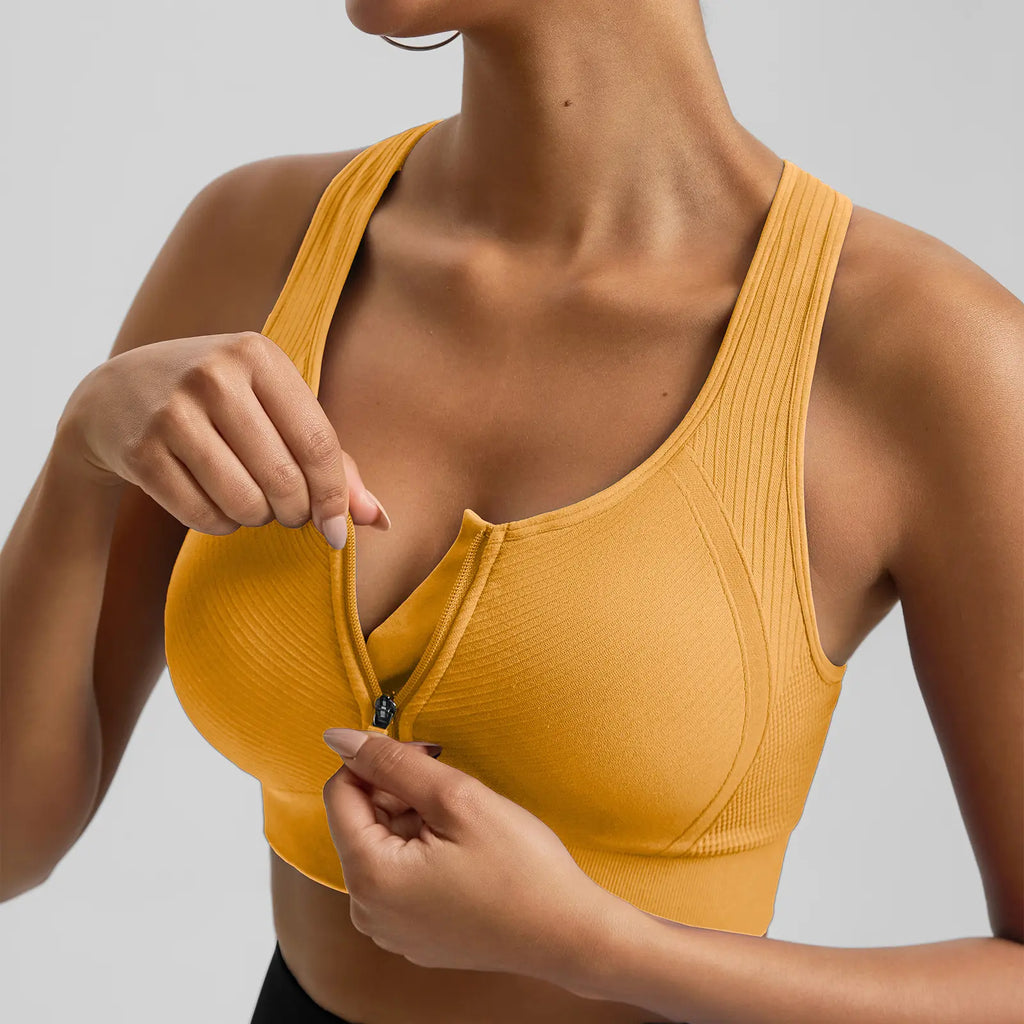 Brxl【Discount for Live】 Front Zip Sprorts Bra Seamless Sewn in Pads Racerback Wide Straps Medium Impact for Running Yoga up Tp 44G Gym-Brxl-2,Summerwins