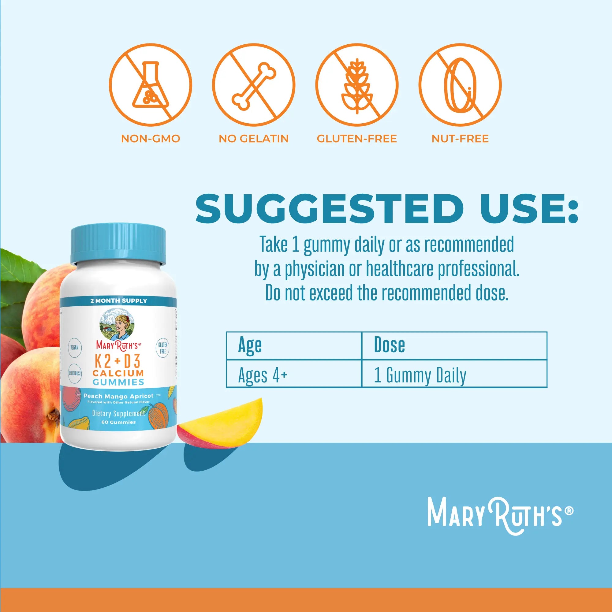 Maryruth'S K2+D3 Calcium Gummies - 2 Month Supply - Bone Health & Joint Support - Heart Health - Vegan - Non-Gmo - Gluten Free - 60 Count