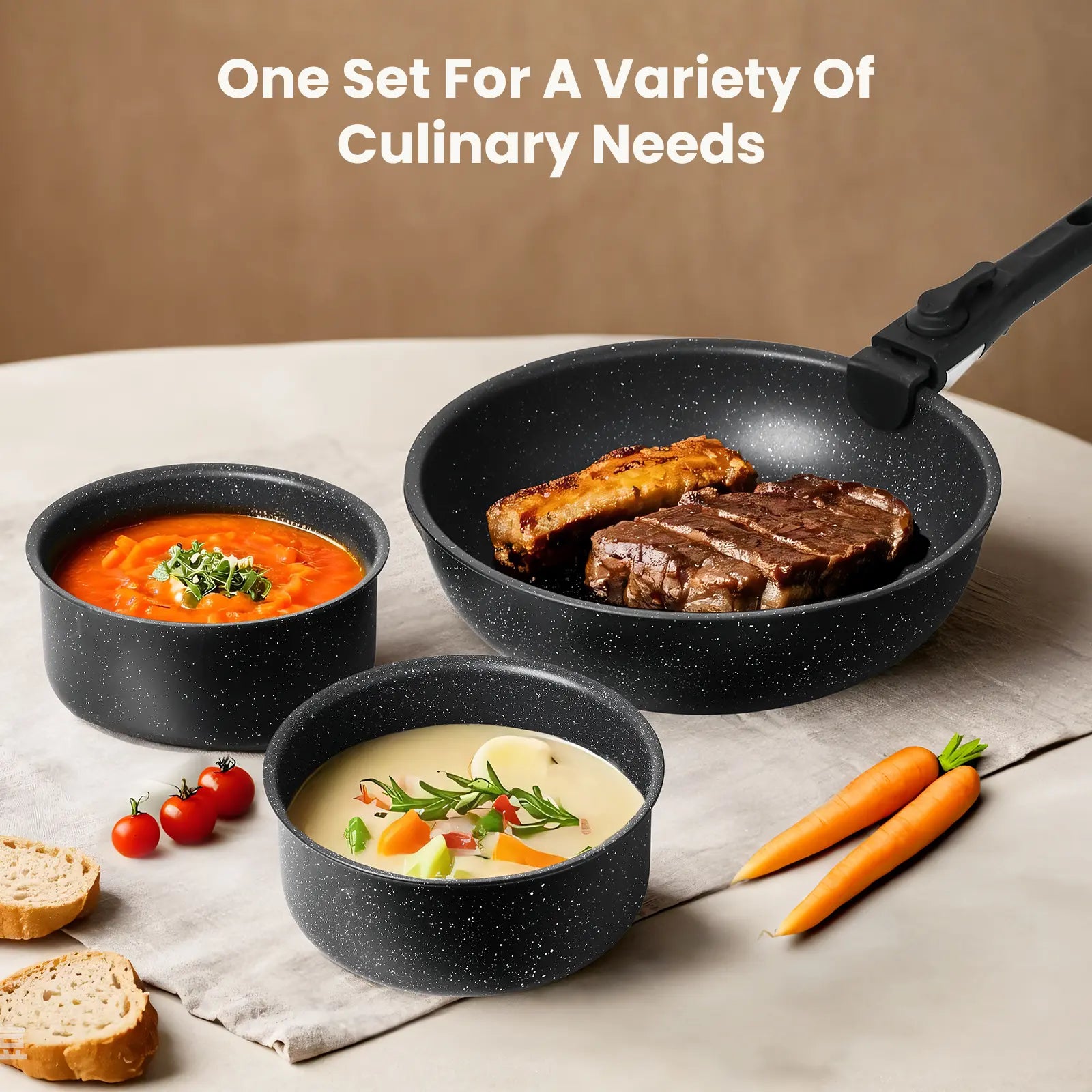 12 Pcs Pots and Pans Set, Granite Nonstick Cookware Sets Detachable Handle, Stackable Induction Kitchen Cooking Set, Stain & Scratch-Resistant