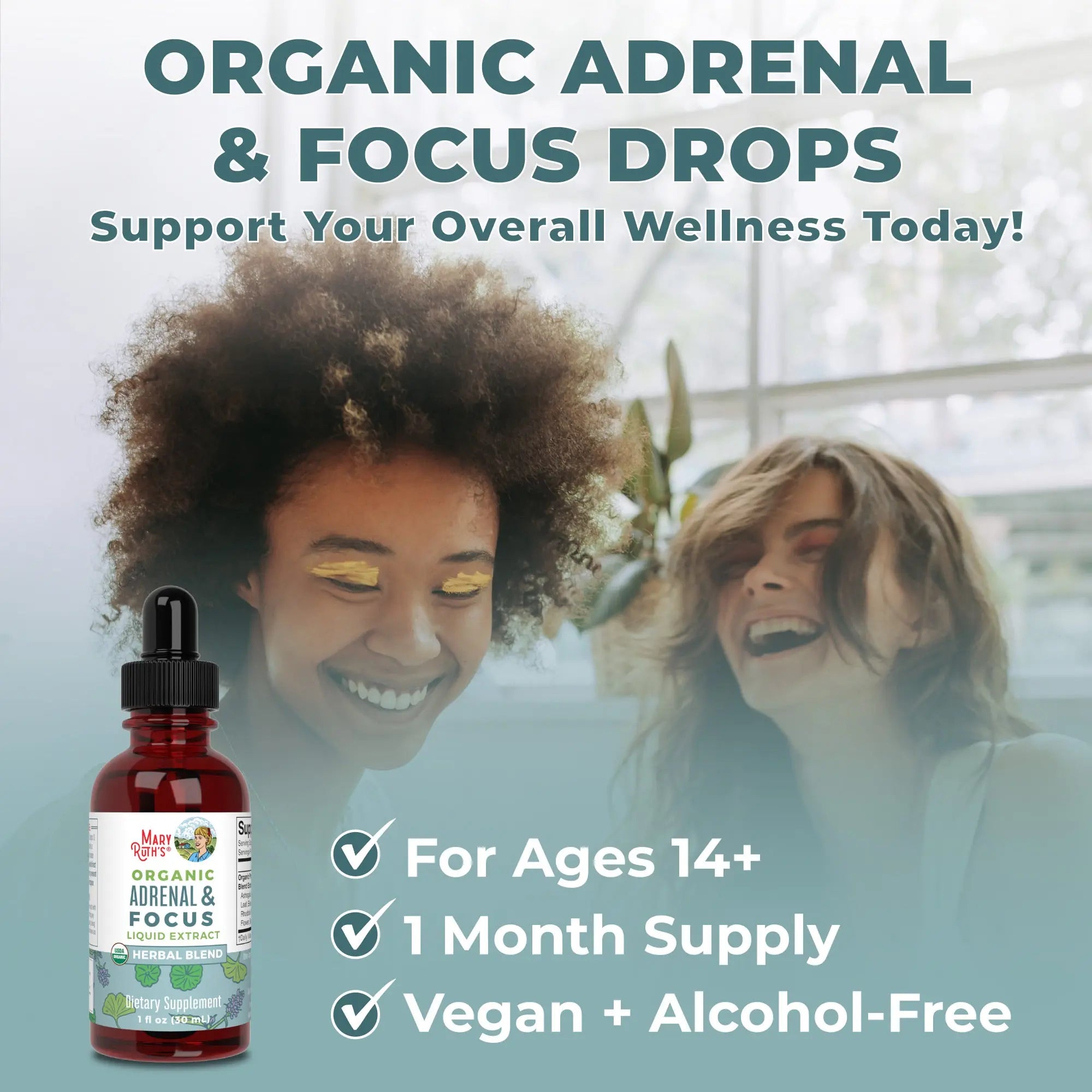 Maryruth'S Adrenal & Focus Herbal Blend for Adults - Adaptogenic - with Ginkgo Biloba & Astragalus - USDA Organic - Vegan - Non-Gmo - 30 Servings