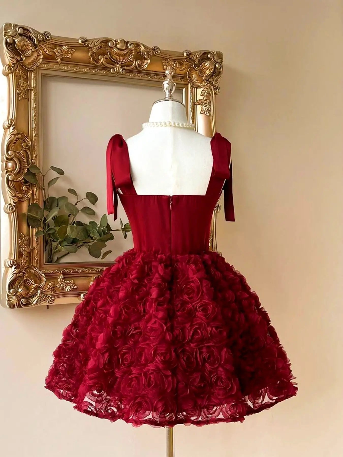 Elegant Satin Backless Dress, 3D Floral Design & Ruffle Skirt Hem, Perfect for Weddings, Graduations, Formal Events, Party Wear