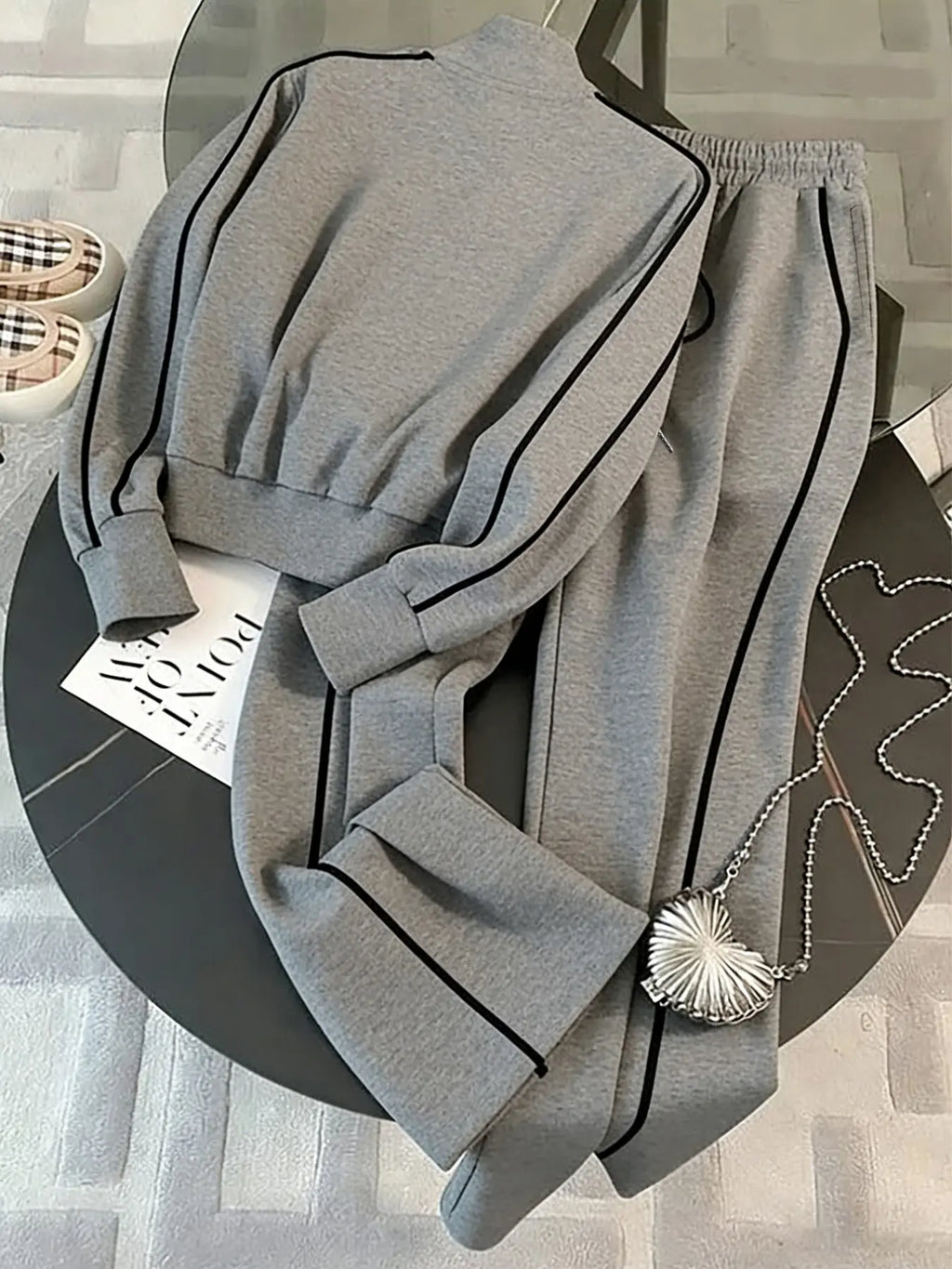 Women'S Sportswear Set, Casual Athletic Sportswear, Long Sleeve Zipper Stand Collar High Neck Sweatshirt, Casual Sports Pants, Fall Winter Commuter Leisure Sweatsuit Outfits, Athleisure Wear Set, Sporty Chic Outfit, Athleisure Activewear Set