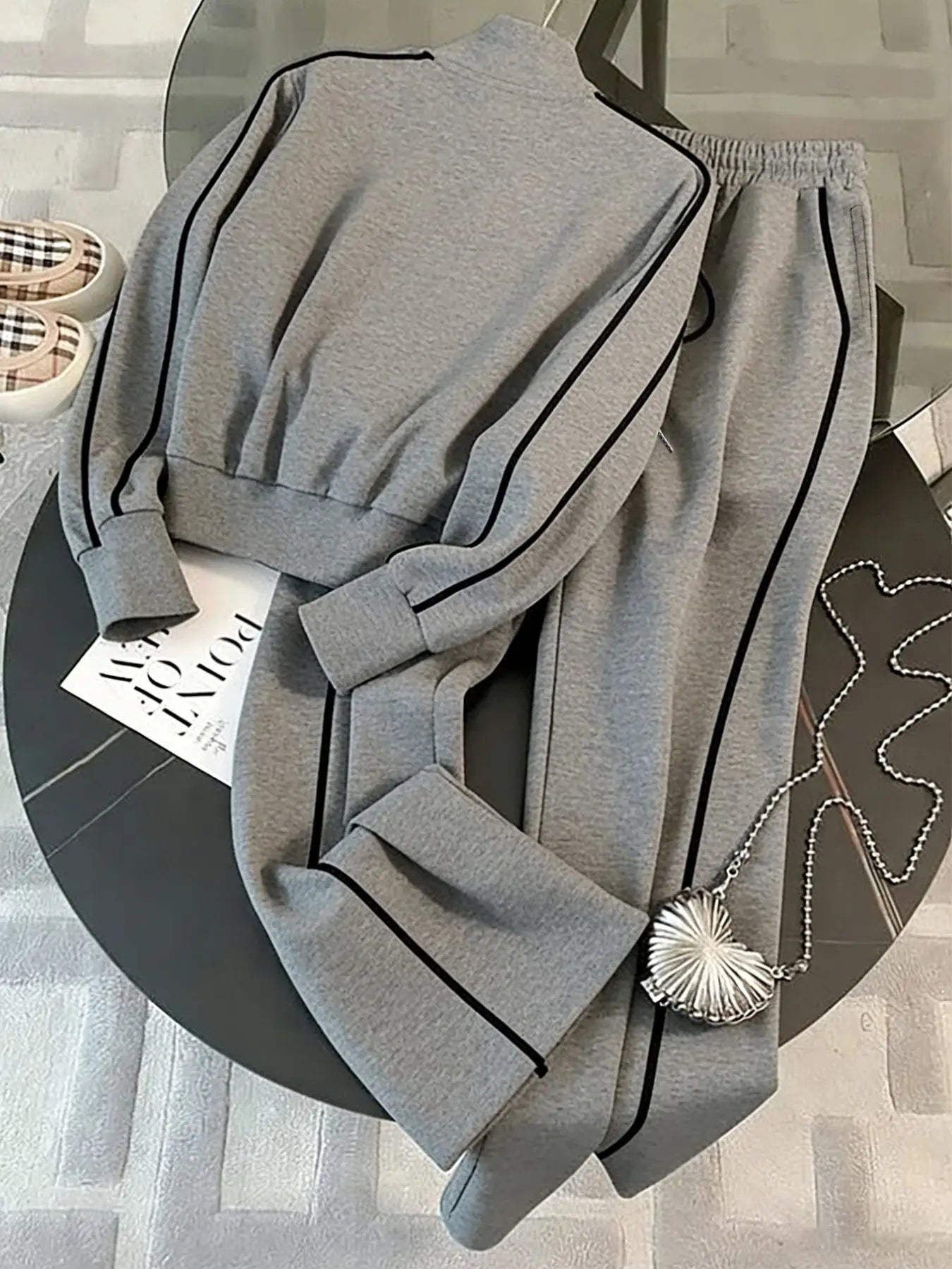 Women'S Sportswear Set, Casual Athletic Sportswear, Long Sleeve Zipper Stand Collar High Neck Sweatshirt, Casual Sports Pants, Fall Winter Commuter Leisure Sweatsuit Outfits, Athleisure Wear Set, Sporty Chic Outfit, Athleisure Activewear Set