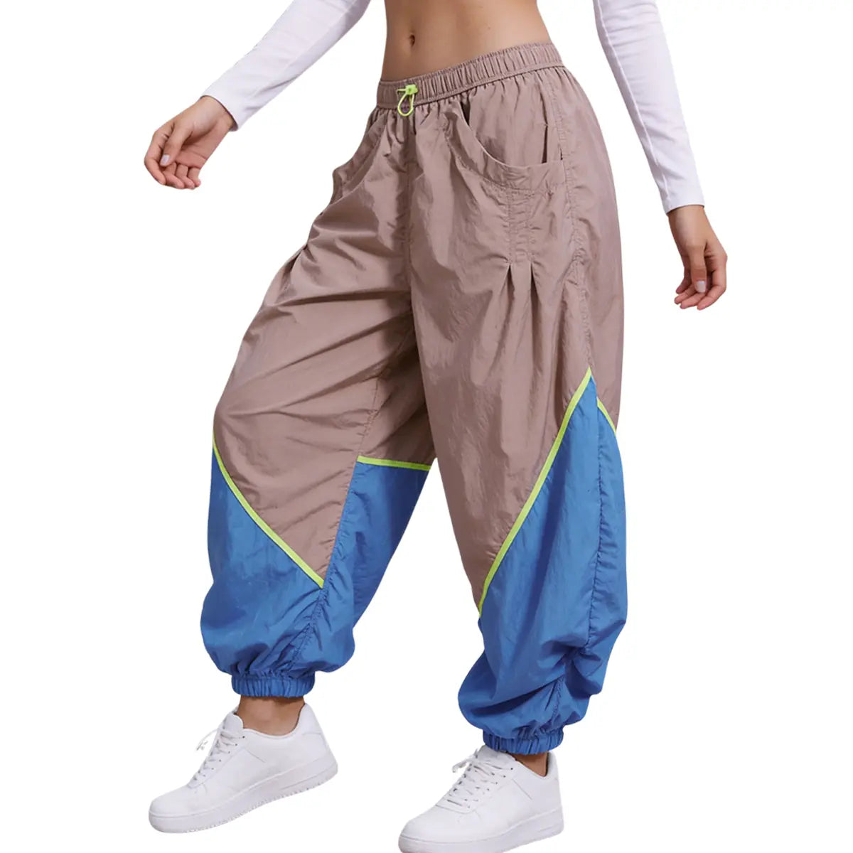 Tanming Women’S Trending Athleisure Colorblock Slouchy Track Pants, Lightweight Quick Dry Mid-Rise Joggers with Adjustable Drawstring Waist, Pockets & Cinched Hems, Women'S Clothes for Hyrox,Summerwins,Summeroutfits,Vacationoutfits,Beachoutfits